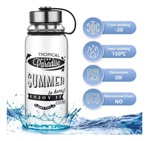 Termo Botella Agua Vidrio Tapa Rosca Y Filtro Colador 1l