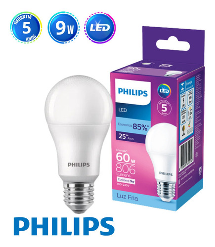 Lamp Led Bulbo 9w Philips Bivolt E27 6500k A60 Cor da luz Branco-frio 110V/220V