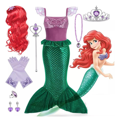 Traje De Sereia Ariel, Fantasía De Princesa Y Accesorios