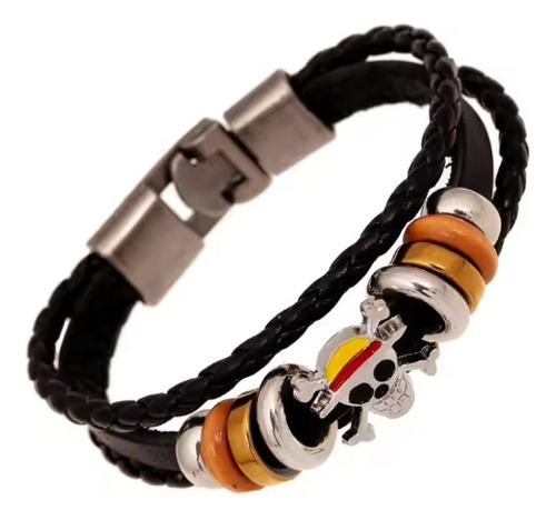 Pulsera De Cuero Con Dije En Forma De Calavera One Piece