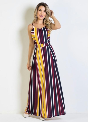Imagem 5 de 5 de Vestido Longo Feminino Listrado Moda Evangélica 3086227
