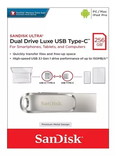 Sandisk Memoria Usb Y Usb-c Dual Drive Luxe 150mb/s 256gb