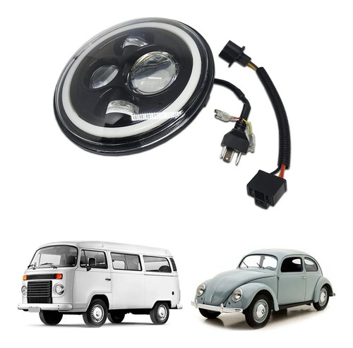 Farol De Led 7 Polegadas Fusca Kombi Troller Tr4 L200 Buggy