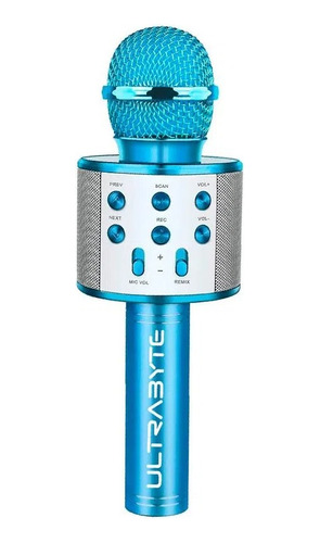 Micrófono Karaoke Bluetooth Usb Microsd Y Fm Ws-858 Azul