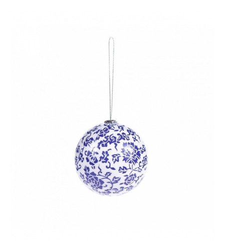 Adorno Bola Navideña Azul Flores 8cm Decoracion Navidad