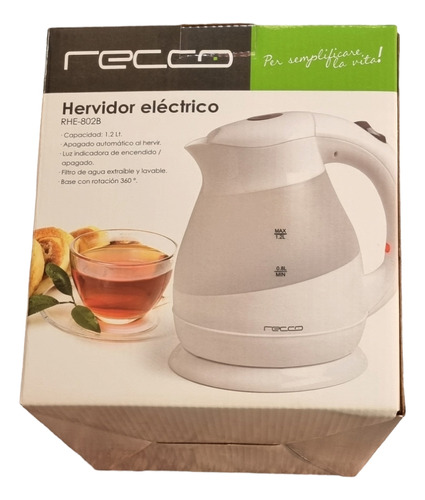 Hervidor Eléctrico 1.2lts Base 360 Filtro Lavable Luz Recco