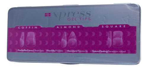 Nail Factory Xpress Gel Tips Caja 330 Pz Sistema Soft Gel Color Cristal Mixto Coffin-almond-square