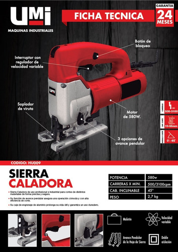 Sierra Caladora Profesional Umi By Gamma 580w 3000cpm