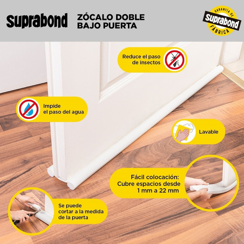 Imagen 3 de 10 de Zócalo Burlete Suprabond Doble Bajo Puerta 95cm - Blanco