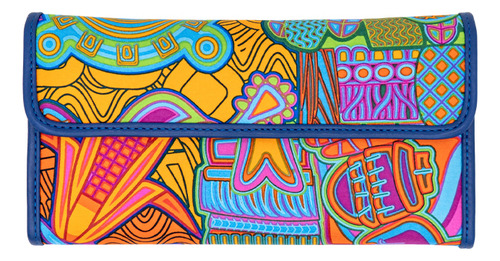 Cartera De Bolsillo Sda Pineda Covalin Diseño Diosas Mexicas Color Azul/rosa
