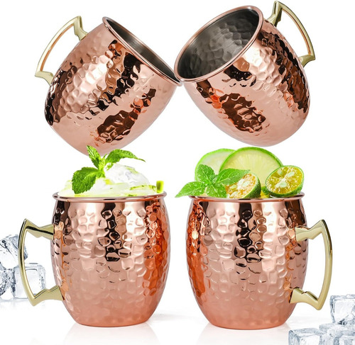 Juego De 4 Tazas Moscow Mule De 18 Onzas De Cobre Martillado