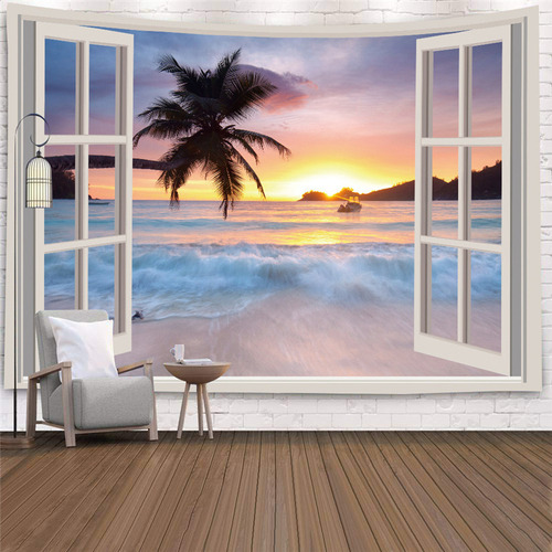 Tapiz De Pared Con Diseño De Ventana, Diseño De Paisaje, 150