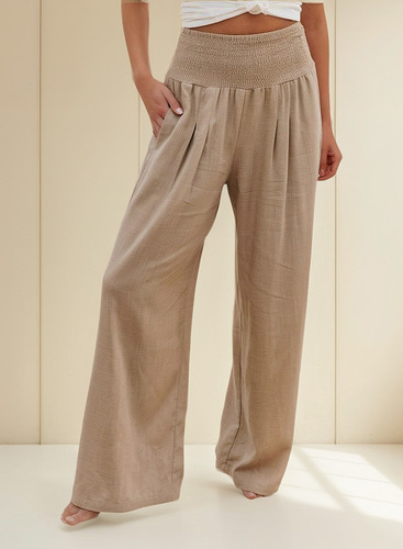Pantalones Casuales De Pierna Ancha Con Cintura Elástica De