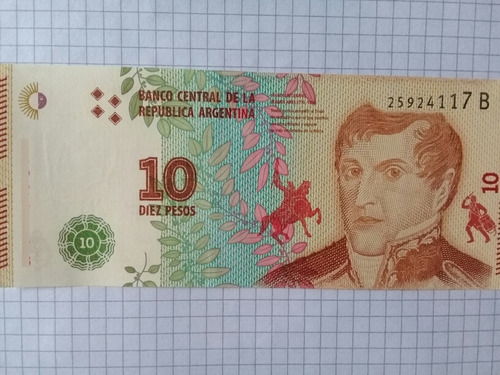 Billete De 10 Pesos Argentino Con Error De Impresión. (Usado)