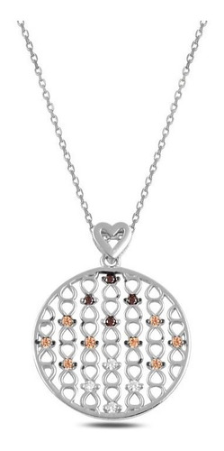Collar Plata 925, Redondo Cristales Y Corazon Estambul Joya Color Naranja