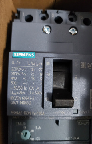 Interruptor Automatico 3p 160a Reg 25ka Ref 3vm1116 Siemens