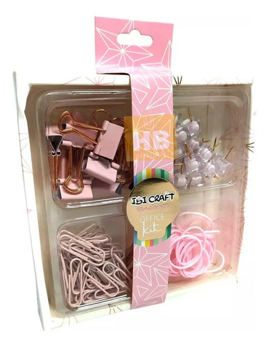 Set De Oficina Ibicraft Tendance X4 Clip+chinche+binder+goma Color Rosa Pastel