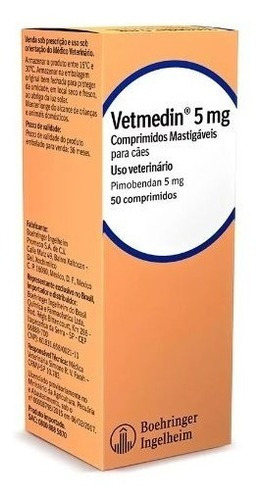 Vetmedin 5mg 50 Comprimidos Pimobendan Cães Cardiacos