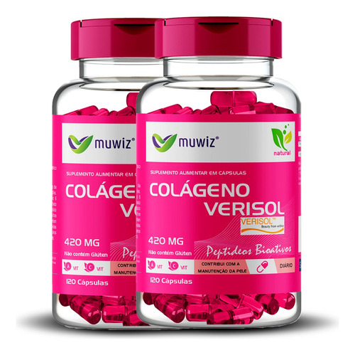 Colágeno Verisol 420 Mg 120 Cápsulas Muwiz 2 Potes Sabor Sem Sabor