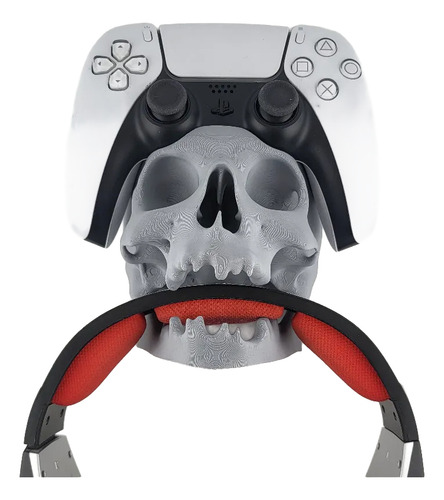 Soporte De Pared Joystick Dualsense Y Auriculares Calavera Blanco