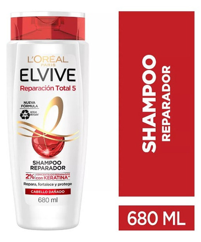  Shampoo Reparación Total 5 680ml Elvive Repara Fortalece Y Protege