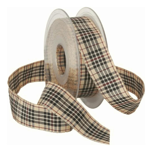 Morex Blackberry Plaid Ribbon, Natural