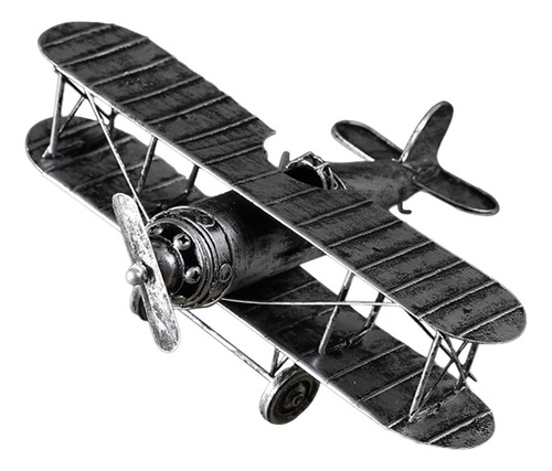 Avión Biplano Pequeño, Modelo De Avión De Metal Plata
