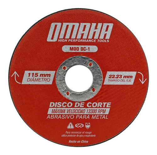 Imagen 1 de 7 de Disco De Corte Para Amoladora Omaha Dc-1 115 X 1 Mm Metales