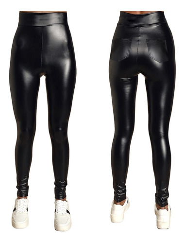 Pantalon Leggins Tipo Cuero Tela Licra Negro