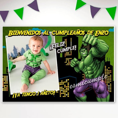 Cartel De Bienvenida Cumpleaños Increíble Hulk Personalizado