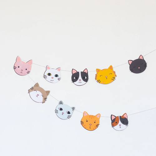 Imagen 1 de 3 de Guirnalda Banderin Gatos Cute Gatito Cara Carita Cotillon