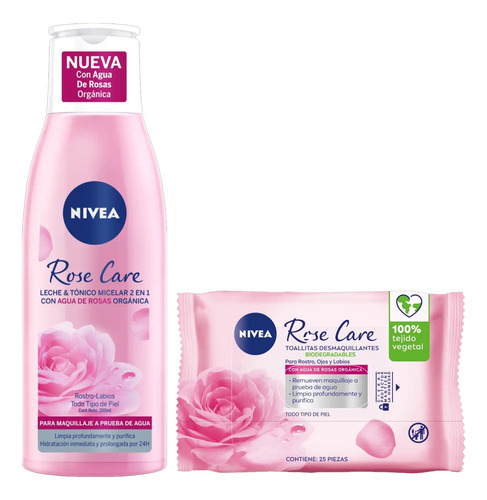 Leche Micelar Y Toallitas Desmaquillantes Rose Care Nivea