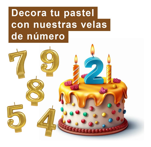 Vela De Número Color Oro Metálico Cera Pastel Fiesta 1 Pza