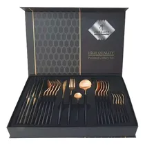 Comprar Set Cubiertos Completo X24 High Quality Dorado Y Negro Febo