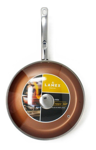 Sartén 28 Cm Cobre Int/ext Con Tapa De Vidrio Lamex 6660-6