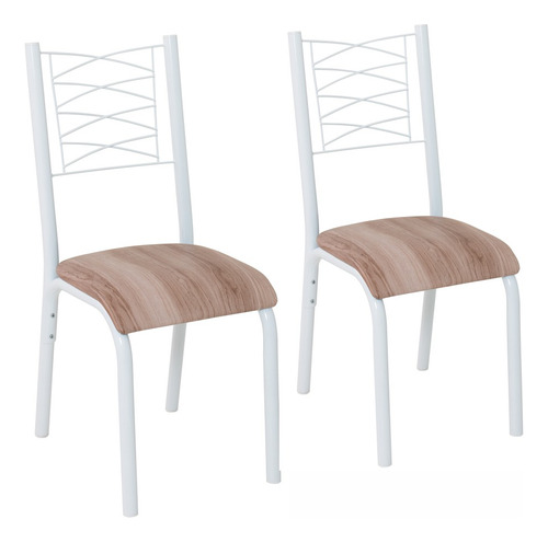 Conjunto De 2 Cadeiras Taliz Tubo Branco - Ciplafe Cor CAPUCCINO Cor do assento Marrom-claro Desenho do tecido Capuccino