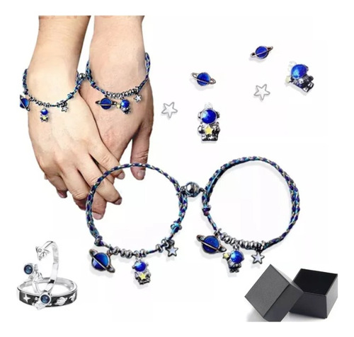 Set Astronauta 2pulseras Pareja De Imán+2anillo, Amor Eterno