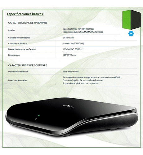 Switch 5 Puertos Tp-link Tl-sg1005d Gigabit 10/100/1000 Full