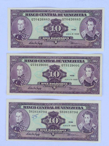 Billetes 10 Bolívares Junio 5 De 1995 Seriales Q7 Q7 S6