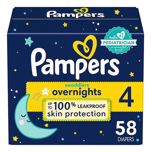 Pampers Swaddlers Overnights - Pañales Talla 4, 58 Unidades Género Sin Género Tamaño Mediano (m)