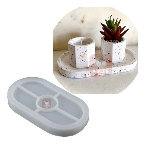 Imagen 5 de 9 de Set 2 Molde Silicona Bandeja Posa Vaso Oval 2 Tamaños Yeso