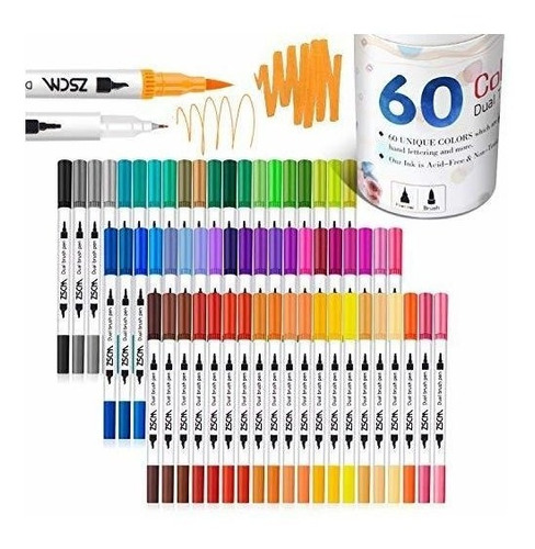 Marcadores Zscm De Arte Con Doble Pincel 60 Colores
