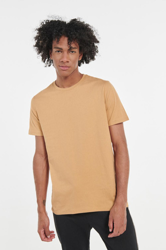 Camiseta Manga Corta Unicolor Con Cuello Redondo En Rib