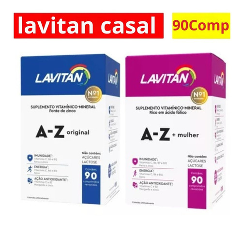 Kit Lavitan Vitaminas Casal A-z Homem E Mulher C/ 90 Comp