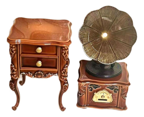 Mini Fonógrafo Gramófono En Miniatura Con Mueble,