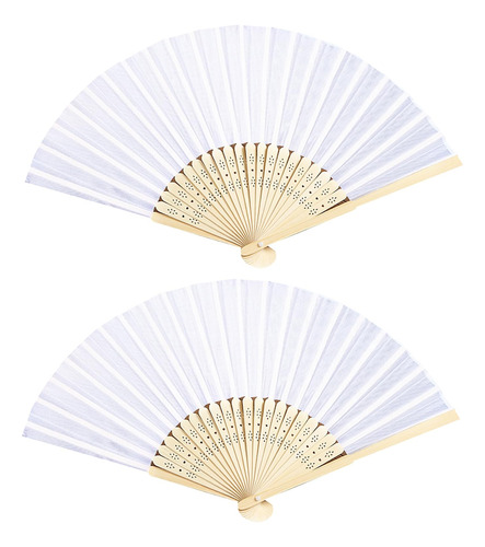  Set De 2 Ventiladores Plegables Blancos - Seda Y Bambu 