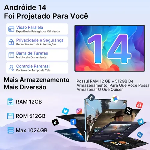 Tablet Android Tab Kit Completo S12 Ram 12 Gb 512 Gb 11.6'' Full