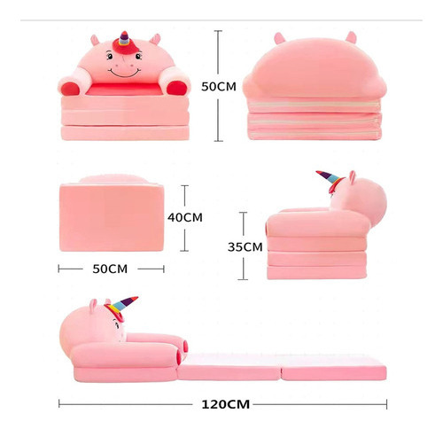 Sofá Plegable Para Niños Pequeños, Sillón, Funda Lavable A2 Color Pink-unicorn