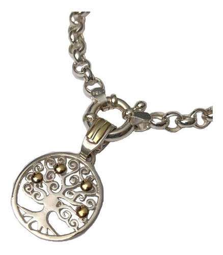 Pulsera Rolo 4,5 Mm Árbol Vida Plata Y Oro(i544)g