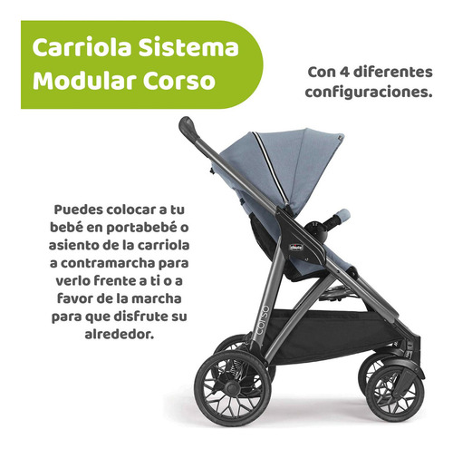 Carriola Autoasiento Modular Travel System Corso Chicco Gris Silver Spring Negro